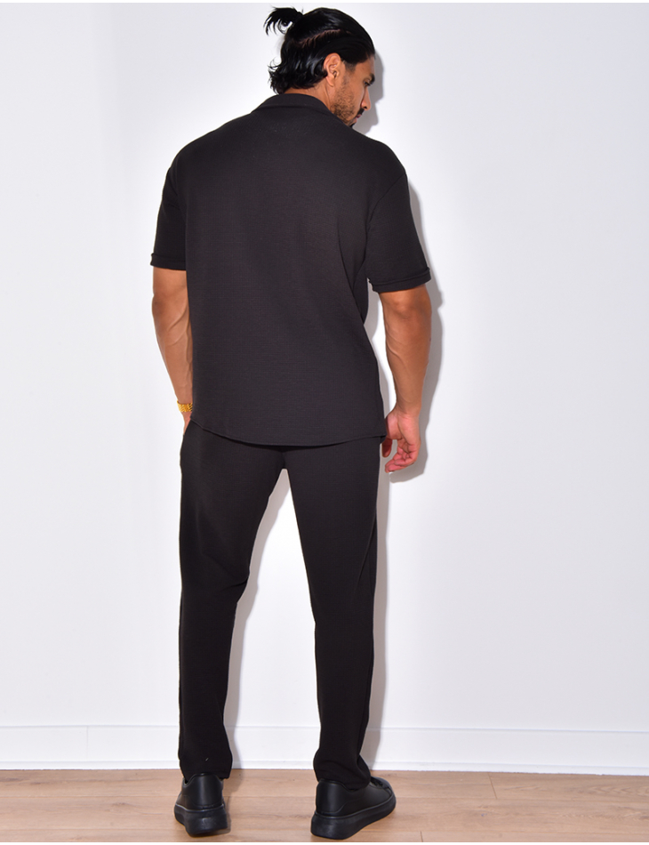 Ensemble pantalon et chemise en coton texturé