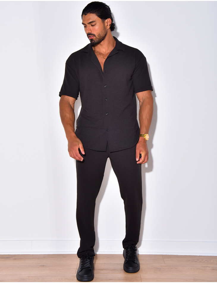 Ensemble pantalon et chemise en coton texturé