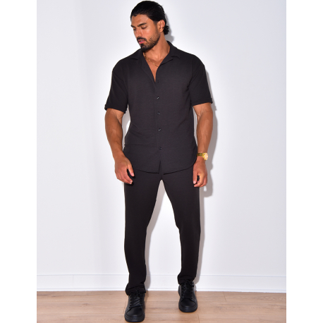 Ensemble pantalon et chemise en coton texturé