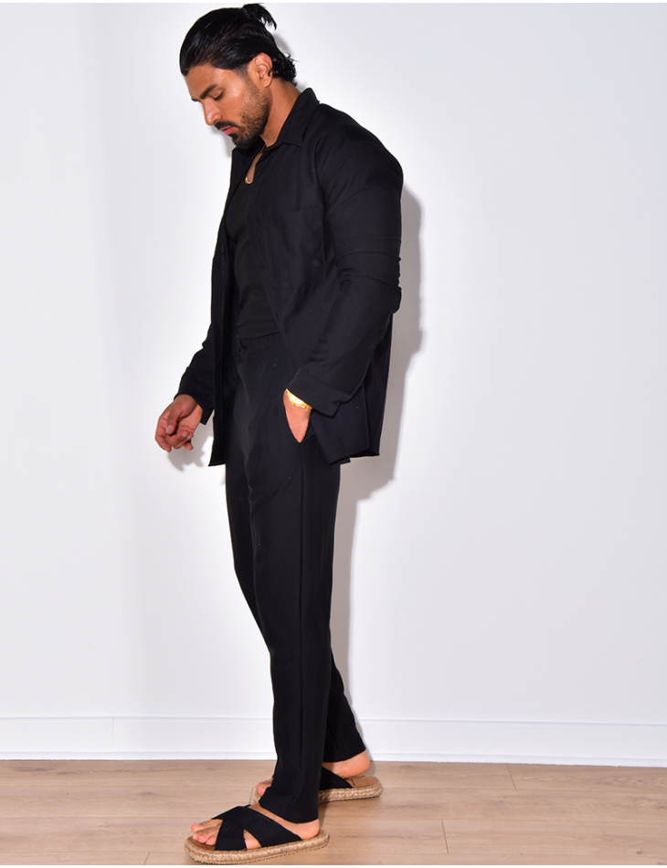 Ensemble pantalon et chemise manches longues plissé