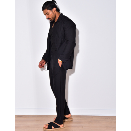 Ensemble pantalon et chemise manches longues plissé