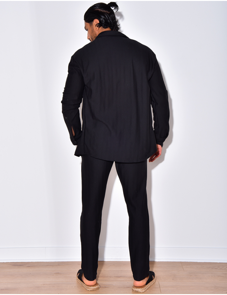 Ensemble pantalon et chemise manches longues plissé