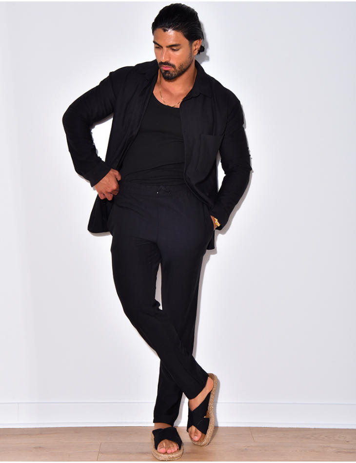 Ensemble pantalon et chemise manches longues plissé