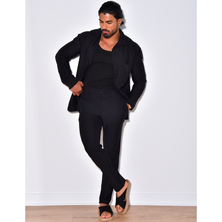 Ensemble pantalon et chemise manches longues plissé