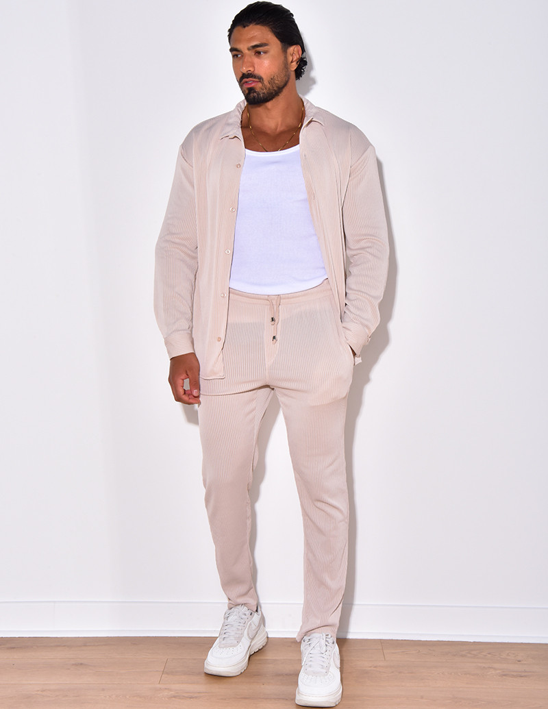 Ensemble pantalon et chemise manches longues plissé