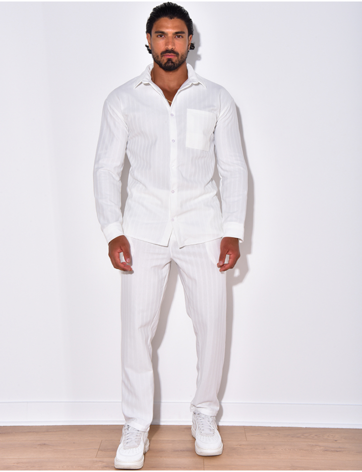 Ensemble pantalon et chemise manches longues plissé