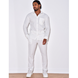 Ensemble pantalon et chemise manches longues plissé