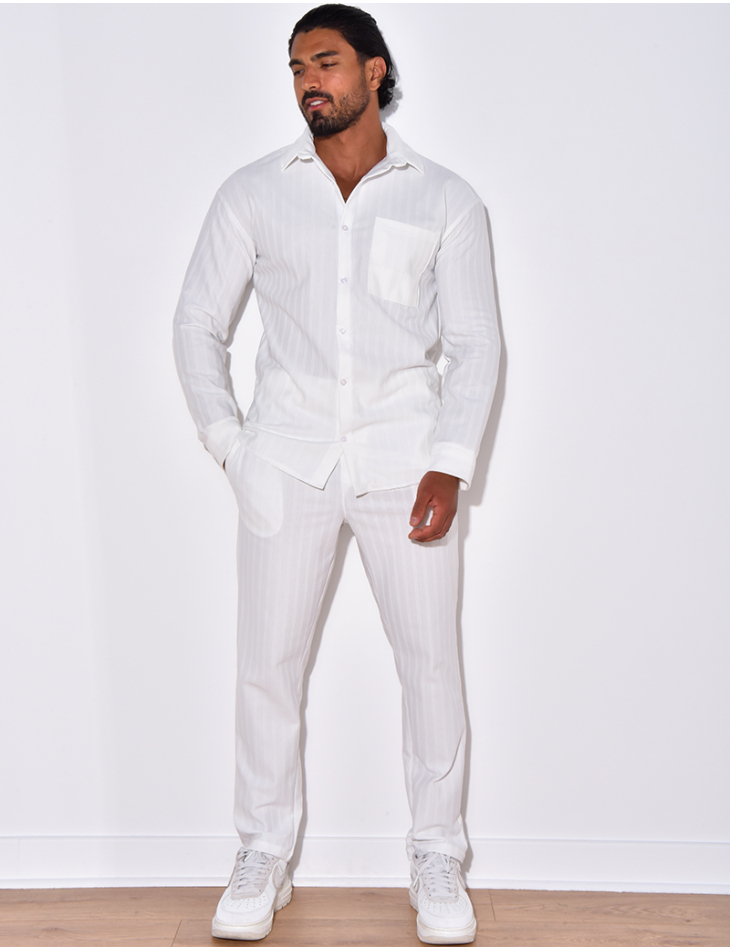 Ensemble pantalon et chemise manches longues plissé