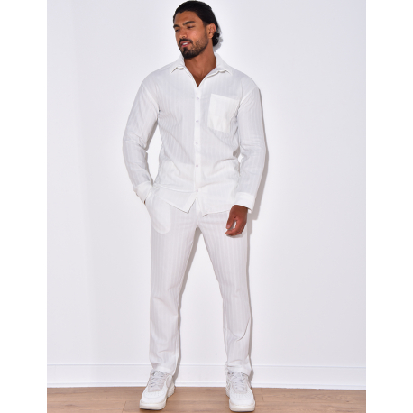 Ensemble pantalon et chemise manches longues plissé