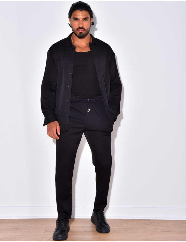 Ensemble pantalon et chemise manches longues plissé