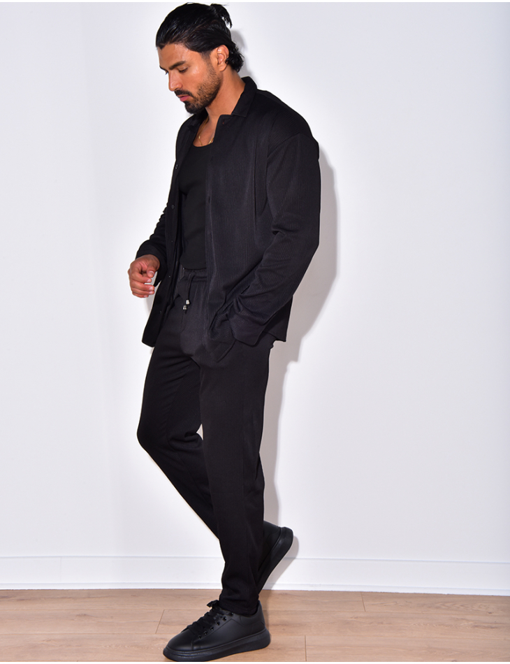 Ensemble pantalon et chemise manches longues plissé