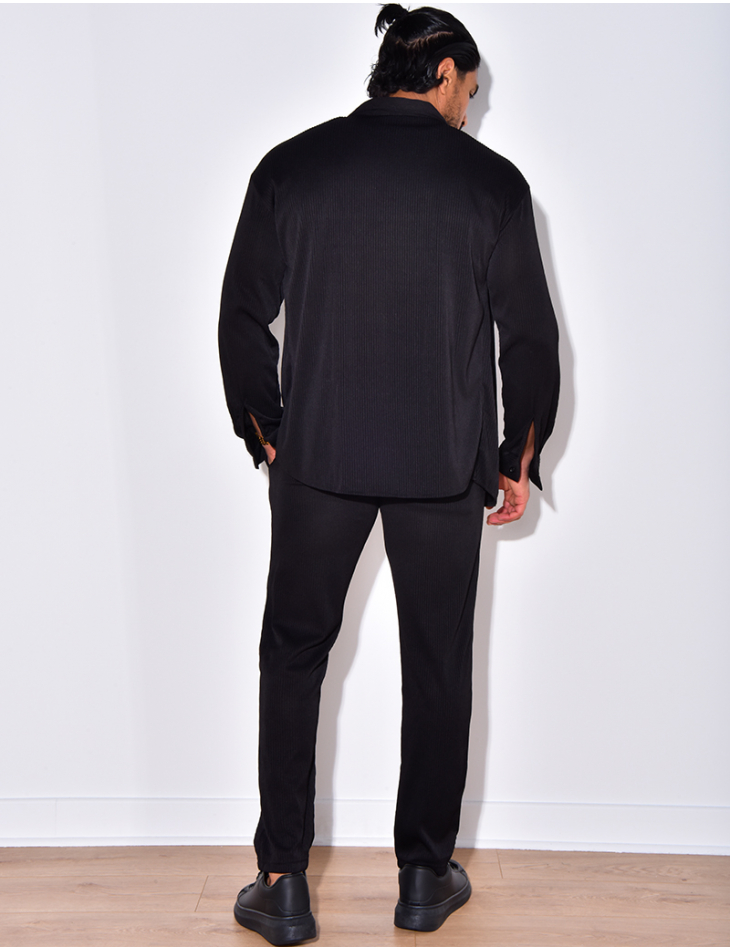 Ensemble pantalon et chemise manches longues plissé