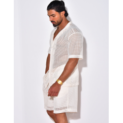 Ensemble short et chemise manches courtes ajouré Ensemble short et chemise manches courtes ajouré