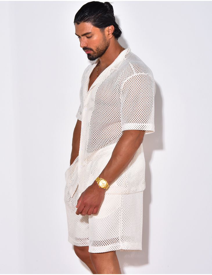 Ensemble short et chemise manches courtes ajouré Ensemble short et chemise manches courtes ajouré