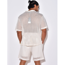 Ensemble short et chemise manches courtes ajouré Ensemble short et chemise manches courtes ajouré