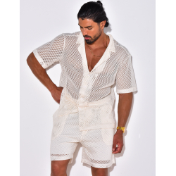 Ensemble short et chemise manches courtes ajouré Ensemble short et chemise manches courtes ajouré