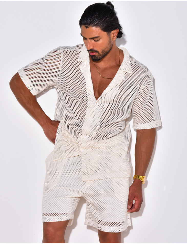 Ensemble short et chemise manches courtes ajouré Ensemble short et chemise manches courtes ajouré
