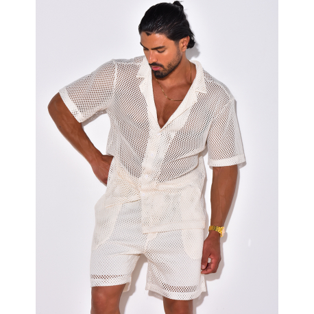 Ensemble short et chemise manches courtes ajouré Ensemble short et chemise manches courtes ajouré