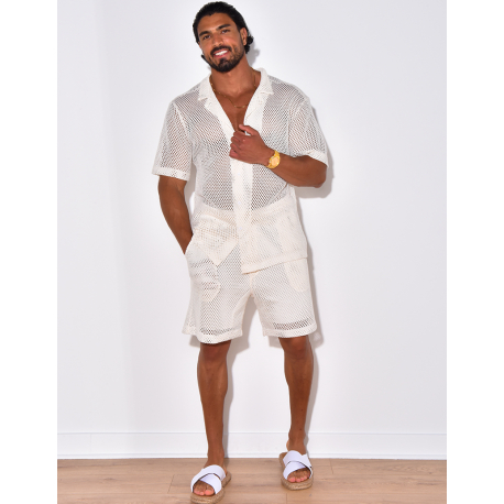 Ensemble short et chemise manches courtes ajouré Ensemble short et chemise manches courtes ajouré