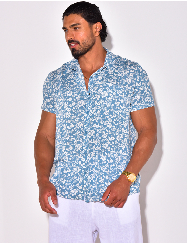 Chemise manches courtes à motifs fleurs Chemise manches courtes à motifs fleurs