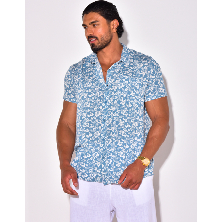 Chemise manches courtes à motifs fleurs Chemise manches courtes à motifs fleurs