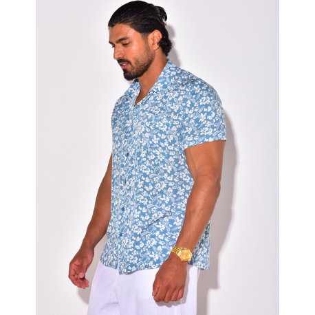 Chemise manches courtes à motifs fleurs Chemise manches courtes à motifs fleurs