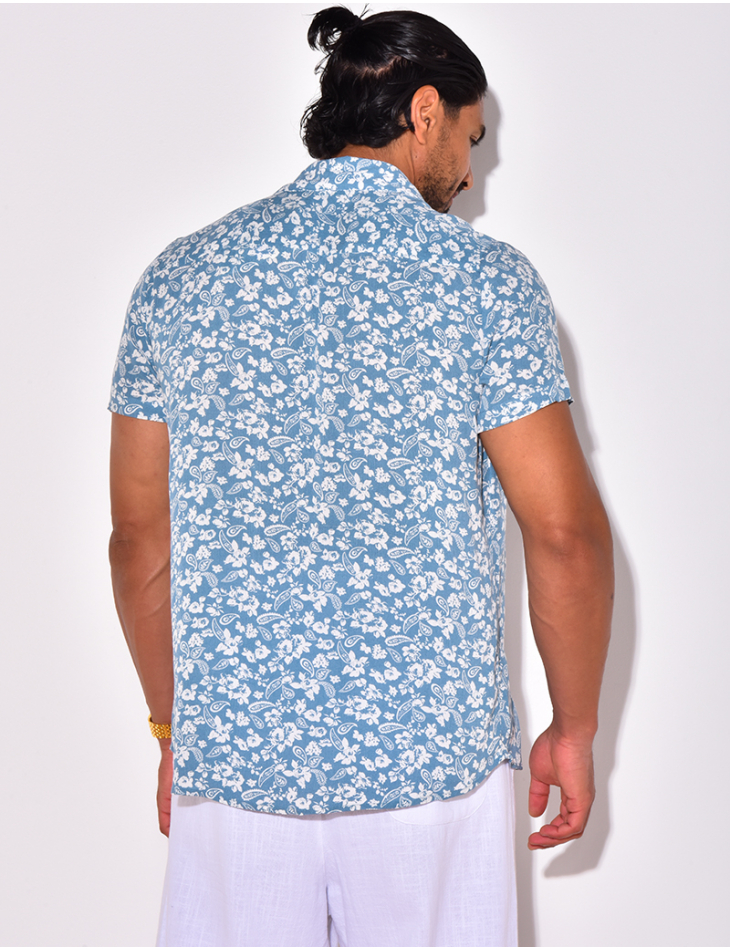 Chemise manches courtes à motifs fleurs Chemise manches courtes à motifs fleurs