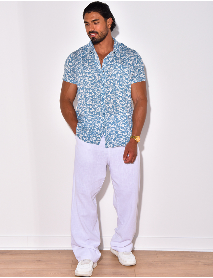 Chemise manches courtes à motifs fleurs Chemise manches courtes à motifs fleurs
