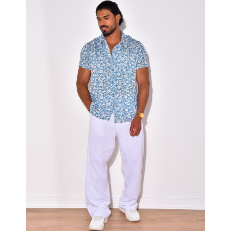 Chemise manches courtes à motifs fleurs Chemise manches courtes à motifs fleurs