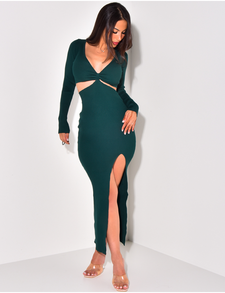 Robe longue côtelé ajourée