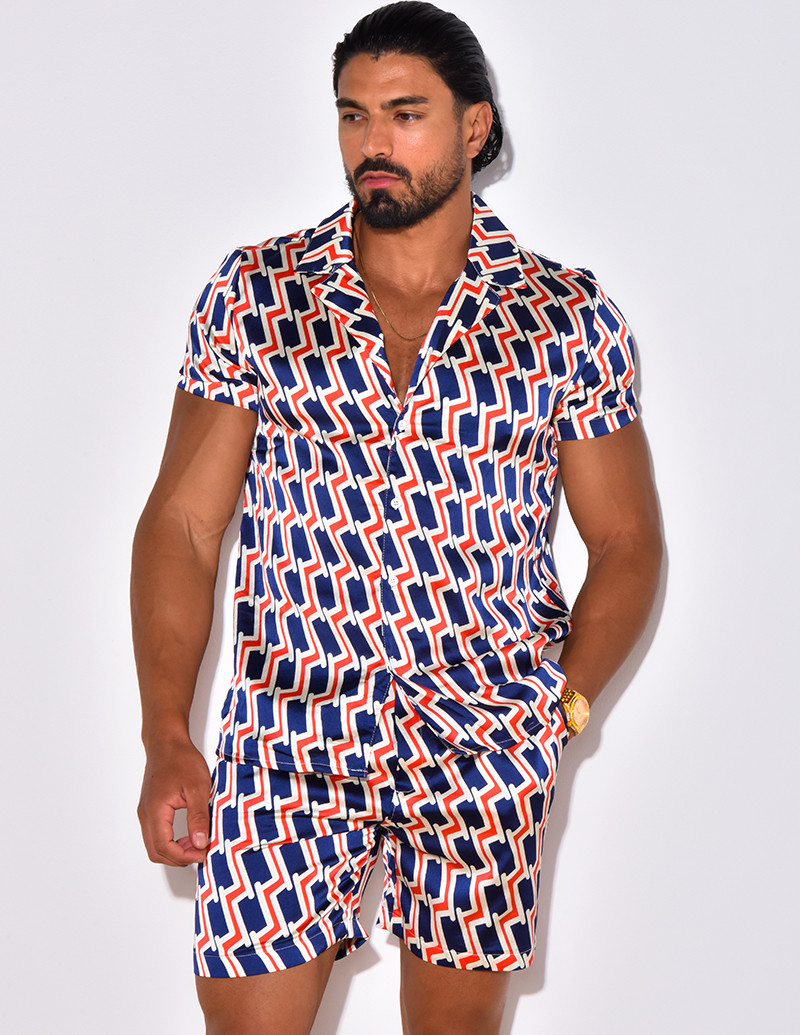 Ensemble short et chemise à motifs