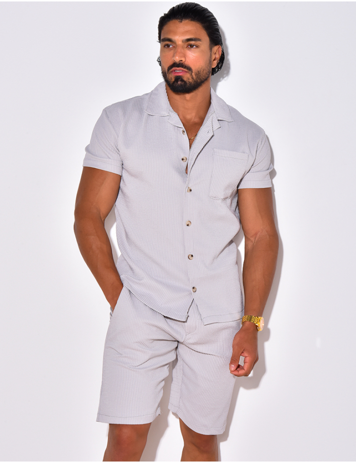 Ensemble chemise à manches courtes et short effet côtelé Ensemble chemise à manches courtes et short effet côtelé