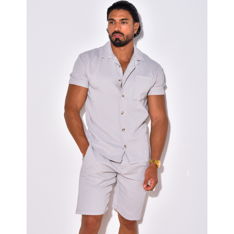 Ensemble chemise à manches courtes et short effet côtelé Ensemble chemise à manches courtes et short effet côtelé