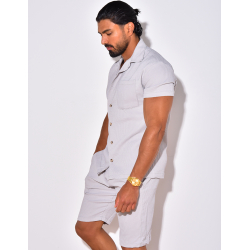 Ensemble chemise à manches courtes et short effet côtelé Ensemble chemise à manches courtes et short effet côtelé