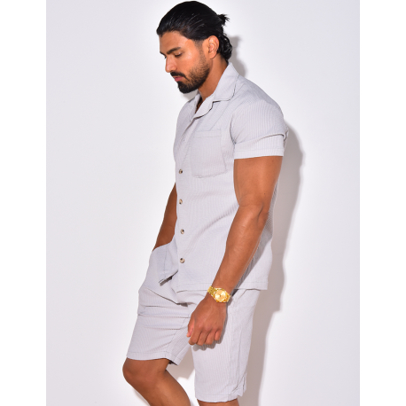 Ensemble chemise à manches courtes et short effet côtelé Ensemble chemise à manches courtes et short effet côtelé