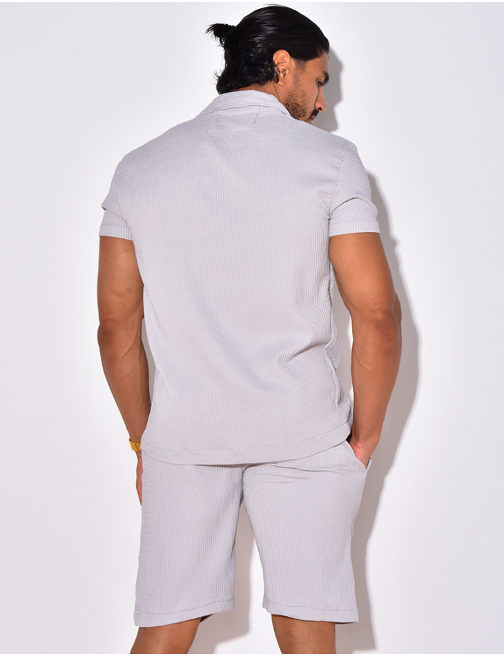 Ensemble chemise à manches courtes et short effet côtelé Ensemble chemise à manches courtes et short effet côtelé