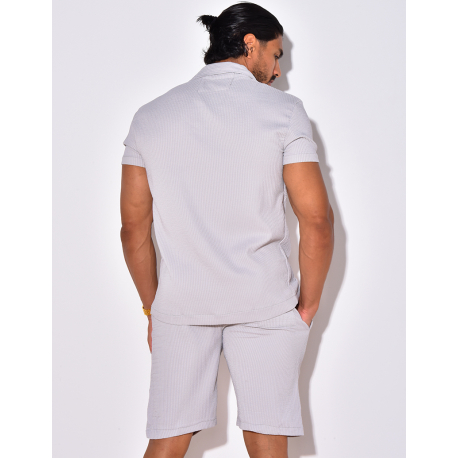 Ensemble chemise à manches courtes et short effet côtelé Ensemble chemise à manches courtes et short effet côtelé