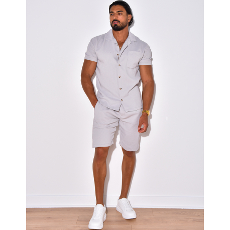 Ensemble chemise à manches courtes et short effet côtelé Ensemble chemise à manches courtes et short effet côtelé