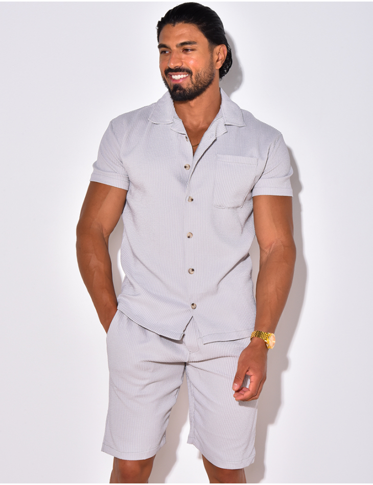 Ensemble chemise à manches courtes et short effet côtelé Ensemble chemise à manches courtes et short effet côtelé