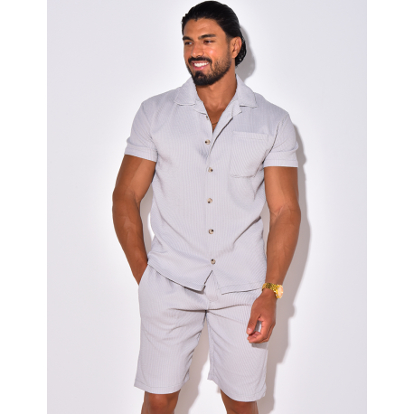 Ensemble chemise à manches courtes et short effet côtelé Ensemble chemise à manches courtes et short effet côtelé