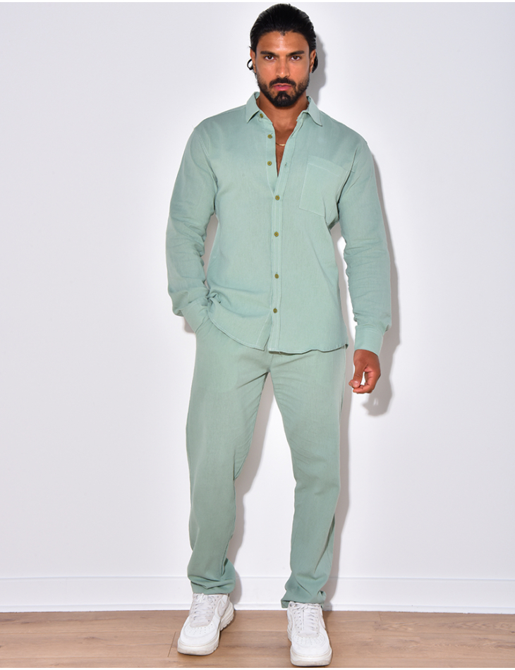 Ensemble en lin , chemise manches longues à poches et pantalon Ensemble en lin , chemise manches longues à poches et pantalon