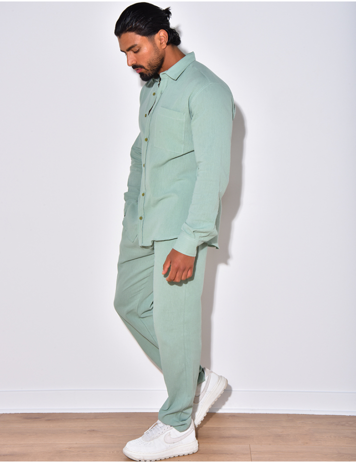 Ensemble en lin , chemise manches longues à poches et pantalon Ensemble en lin , chemise manches longues à poches et pantalon