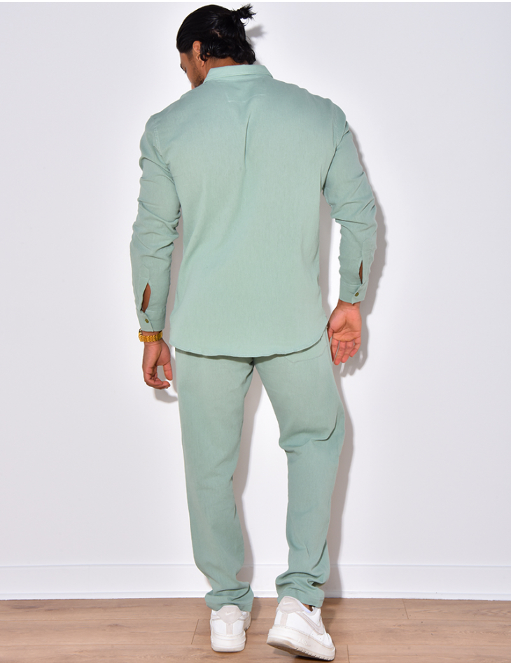Ensemble en lin , chemise manches longues à poches et pantalon Ensemble en lin , chemise manches longues à poches et pantalon