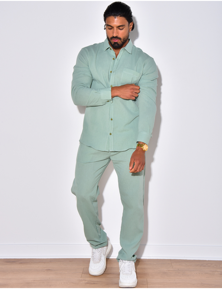 Ensemble en lin , chemise manches longues à poches et pantalon Ensemble en lin , chemise manches longues à poches et pantalon