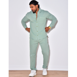 Ensemble en lin , chemise manches longues à poches et pantalon Ensemble en lin , chemise manches longues à poches et pantalon