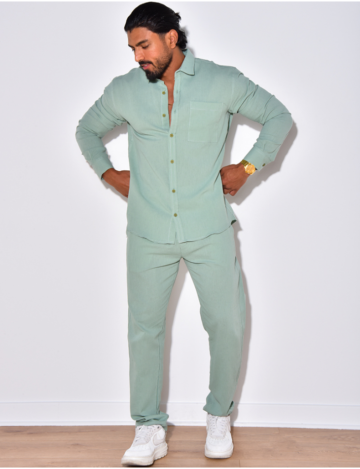 Ensemble en lin , chemise manches longues à poches et pantalon Ensemble en lin , chemise manches longues à poches et pantalon