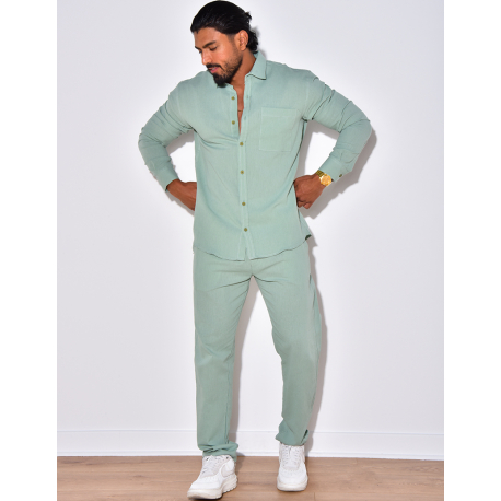 Ensemble en lin , chemise manches longues à poches et pantalon Ensemble en lin , chemise manches longues à poches et pantalon
