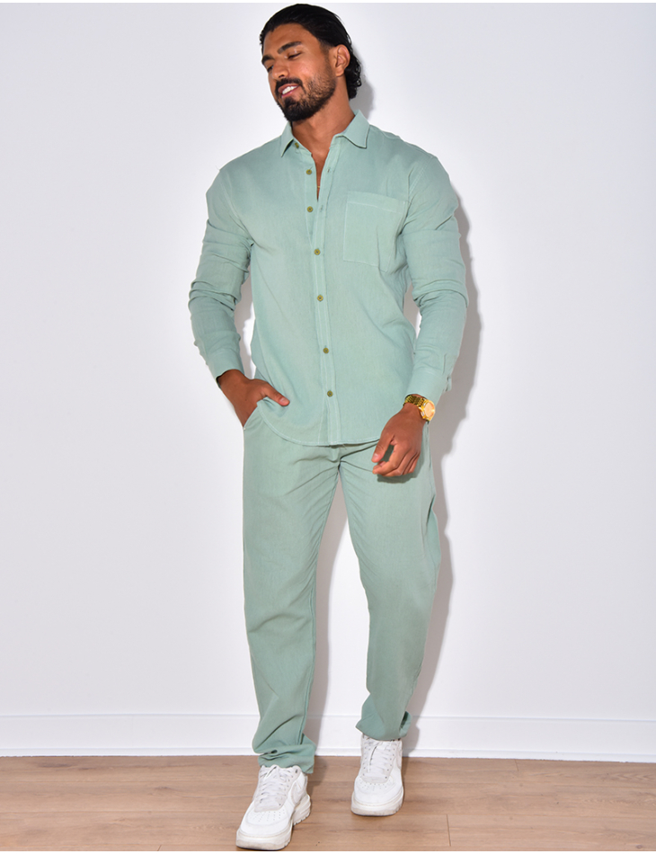 Ensemble en lin , chemise manches longues à poches et pantalon Ensemble en lin , chemise manches longues à poches et pantalon