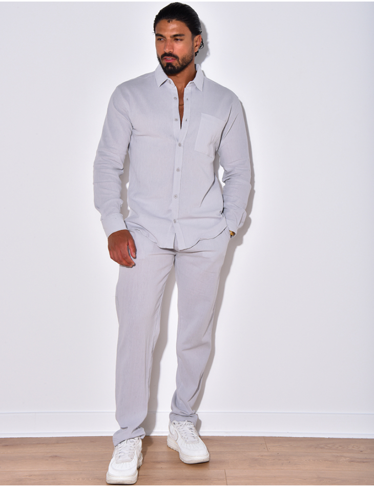 Ensemble en lin , chemise manches longues à poches et pantalon Ensemble en lin , chemise manches longues à poches et pantalon