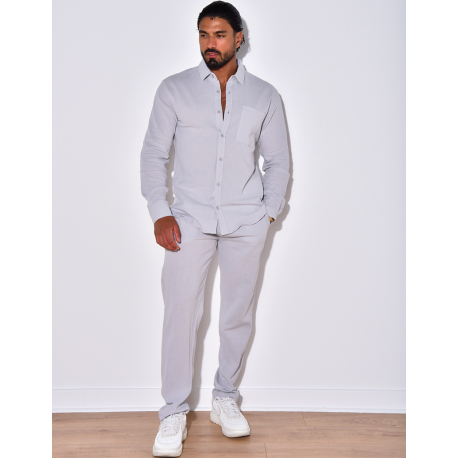 Ensemble en lin , chemise manches longues à poches et pantalon Ensemble en lin , chemise manches longues à poches et pantalon